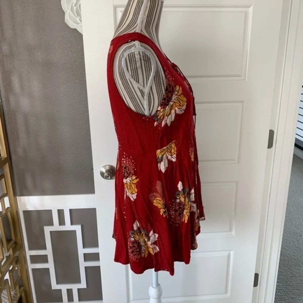 Free People Pleated Floral Sleeveless Top with Open Back
